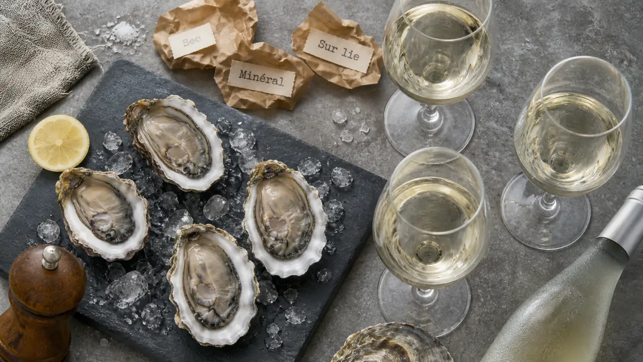 Huitres vin blanc sur glace, citron et poivre