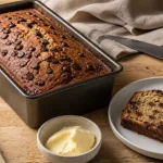 Cake aux pepites chocolat moelleux, tranche et pépites visibles