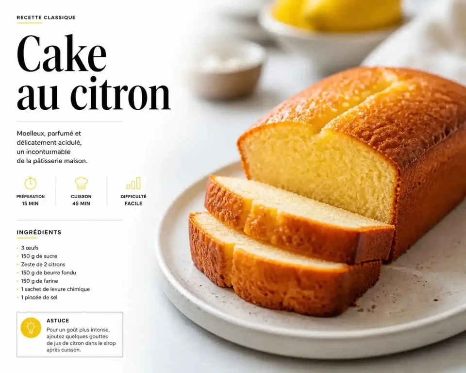 Cake au citron façon Pierre Hermé tranché sur une assiette