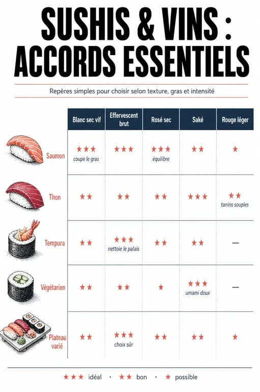 Quel vin avec les sushis : infographie des meilleurs accords selon le type de sushi
