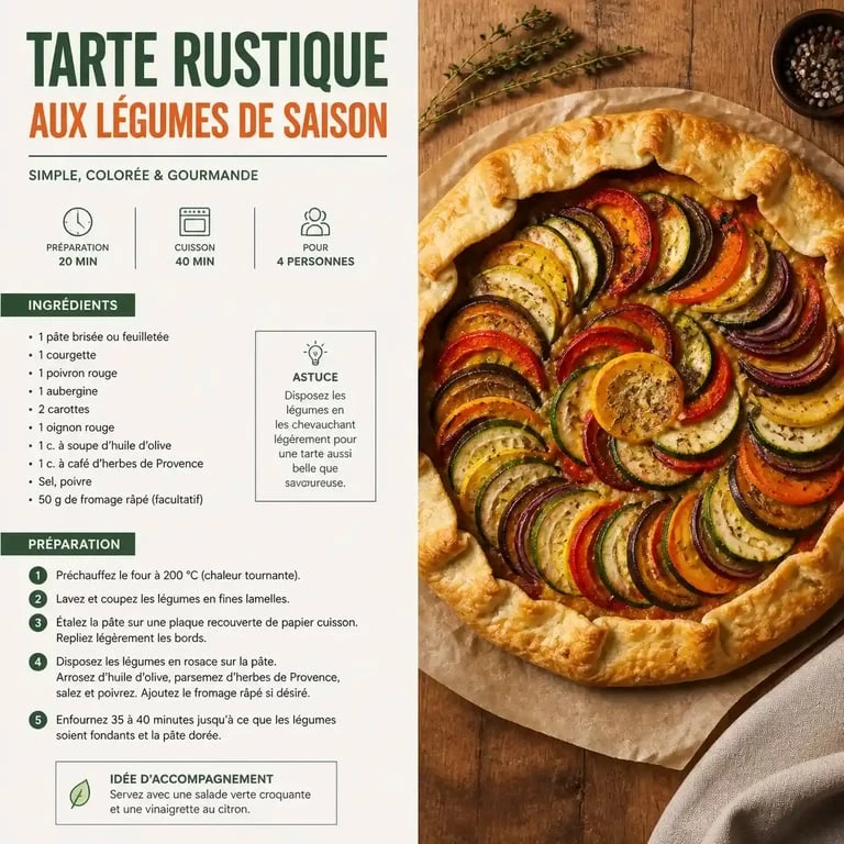 Tarte rustique aux légumes de saison achetés chez un primeur à Montpellier