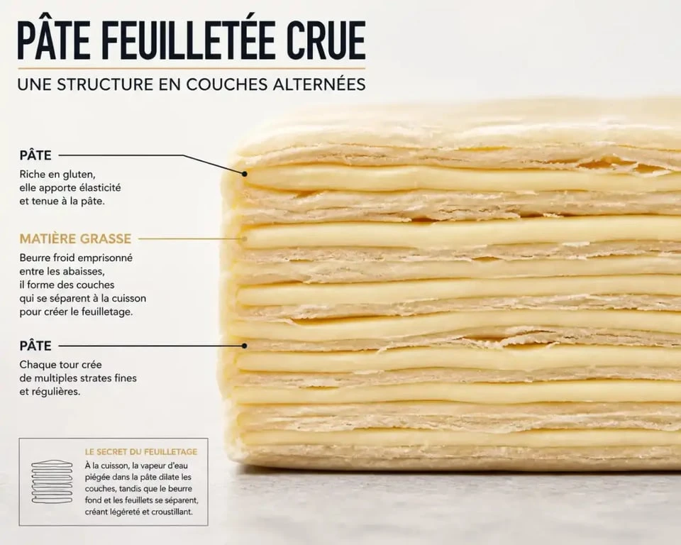 Coupe transversale d'une meilleure pâte feuilletée montrant le feuilletage