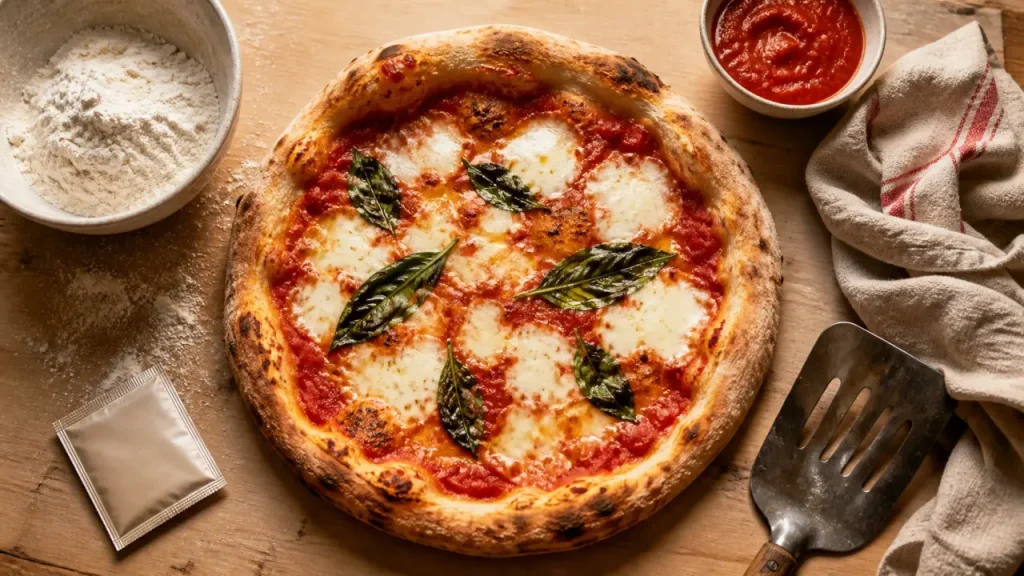 Idee de pizza italienne : margherita maison, basilic et mozzarella