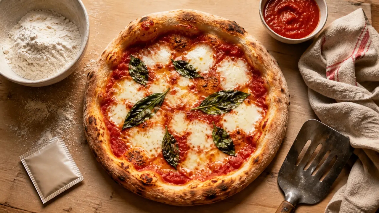 Idee de pizza italienne : margherita maison, basilic et mozzarella