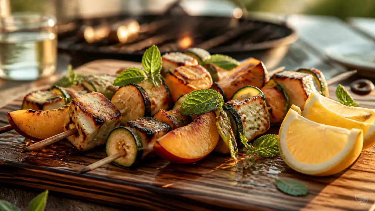 Que faire au barbecue pour changer : halloumi grillé, courgettes et pêche caramélisée
