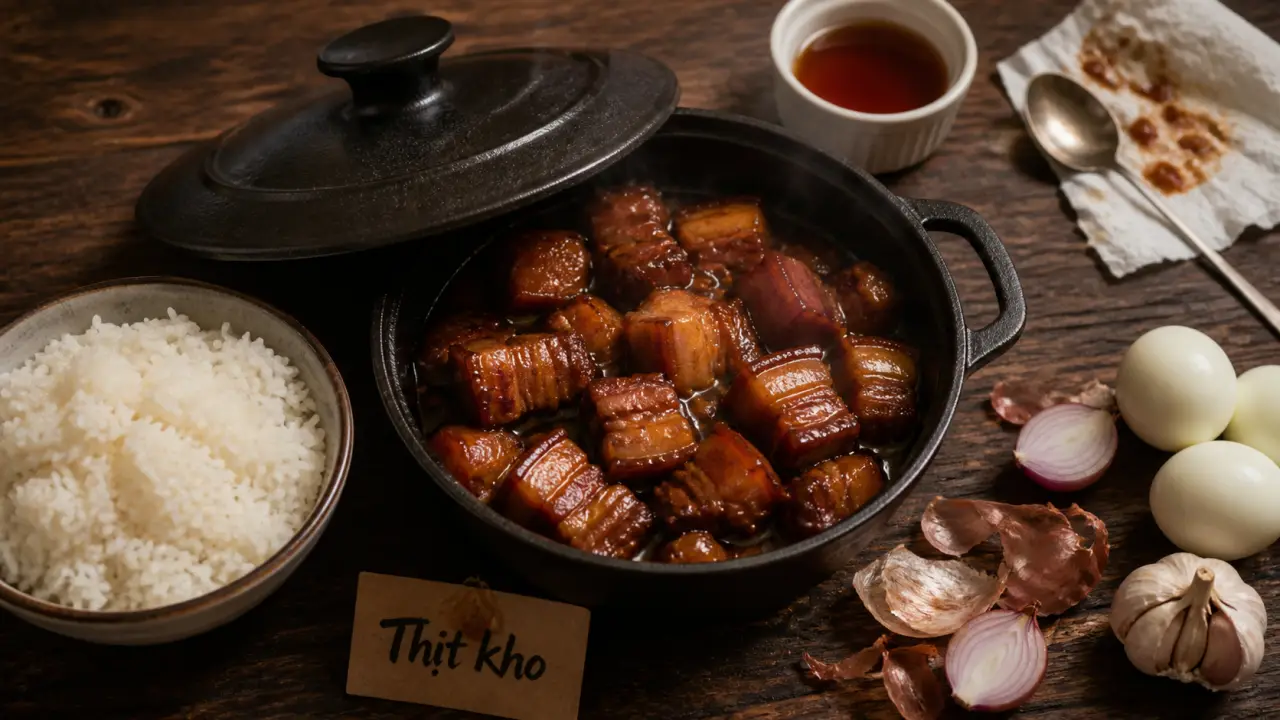 Recette porc au caramel vietnamien : porc fondant au caramel ambré et nuoc mam