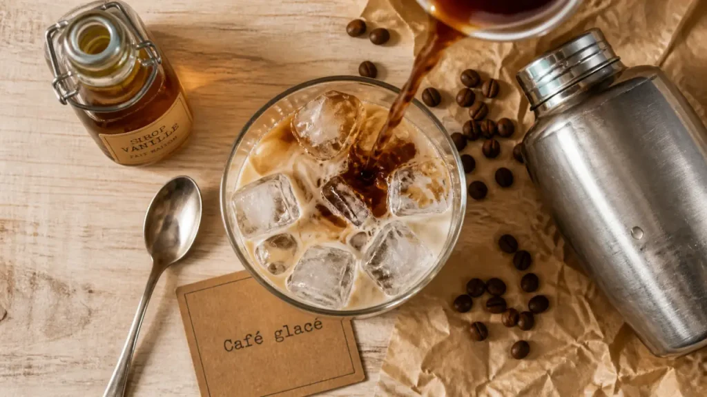 Recettes café glacé : verre de café glacé maison, glaçons de café