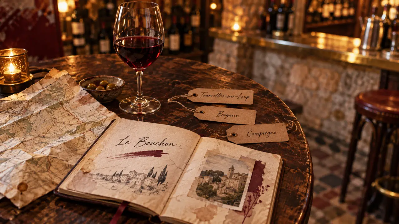 Bistrot le bouchon : table et carte, villes Tourrettes-sur-Loup Bayeux Compiègne