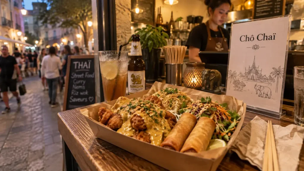 Chô Chaï Nîmes : thaï street food devanture et plats curry coco, nems