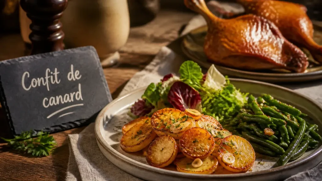 Confit de canard : pommes sarladaises, légumes et accords à éviter