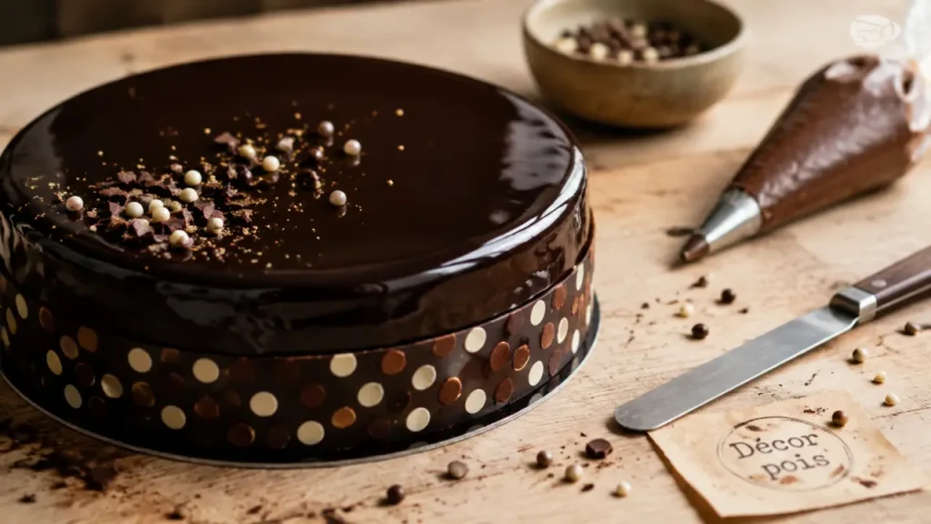 Decoration entremets : décor d’entremets au chocolat, perles et éclats