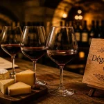 degustation vin paris en cave voûtée, verres et planche de fromages