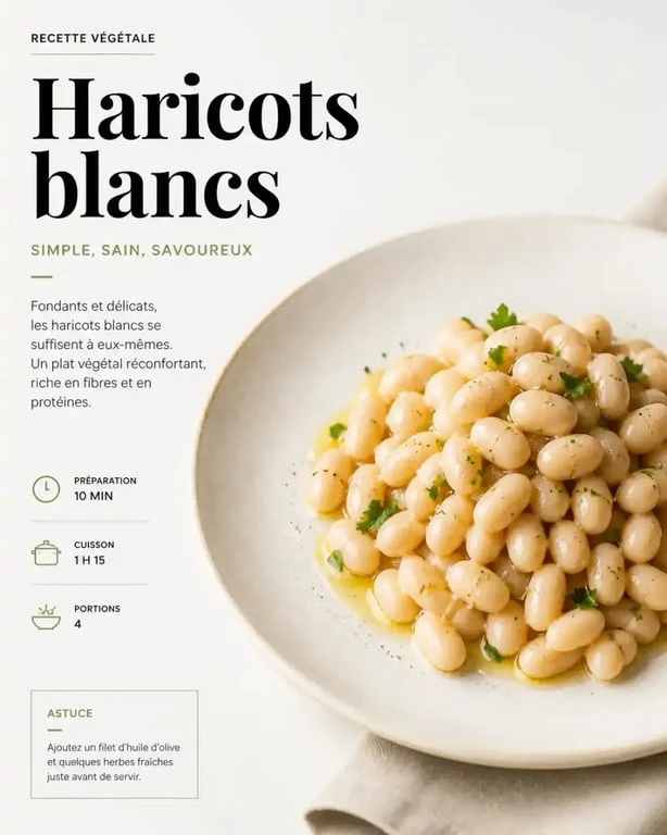 Plat de haricots blancs cuits tendres et fondants, recette maison