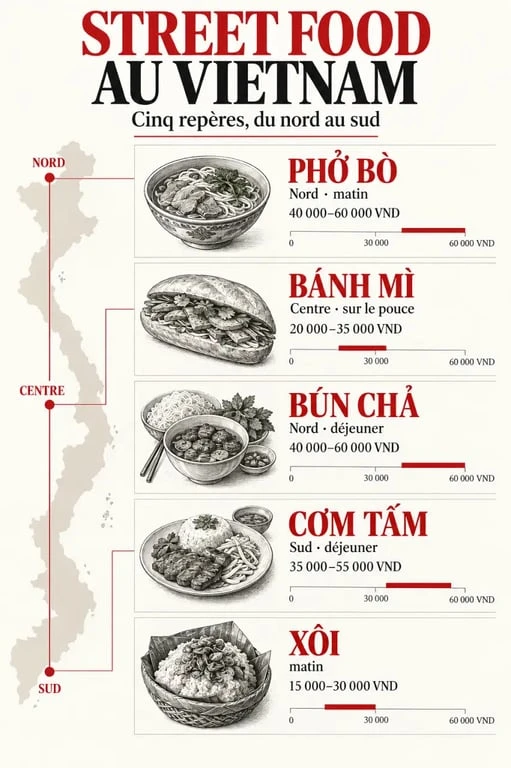 Street food Vietnam : principaux plats, régions, moments de consommation et budgets indicatifs