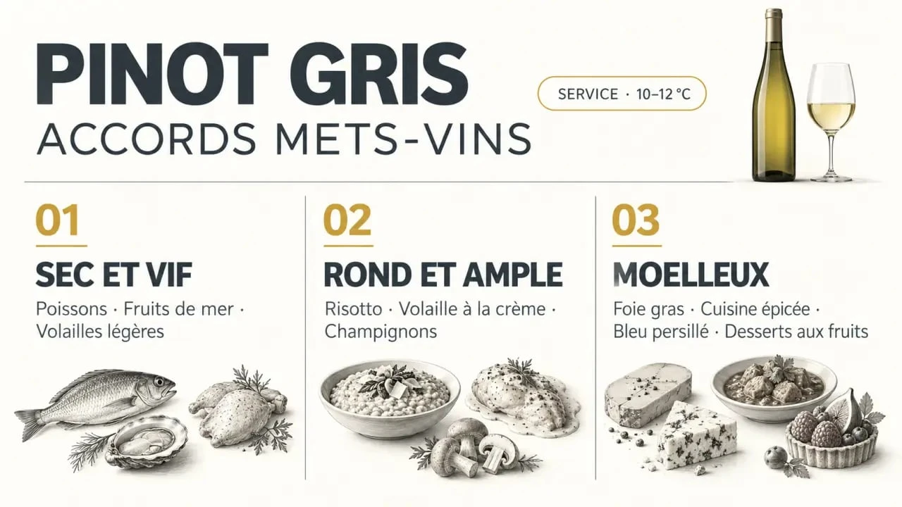Infographie sur le pinot gris accompagnement selon le style du vin