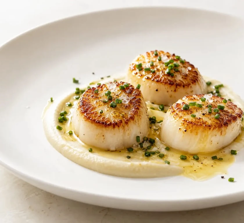 Recette gastronomique facile de Saint-Jacques, purée de céleri et beurre citronné