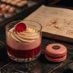 Pâtissier français : macaron Ispahan et verrine en vitrine parisienne
