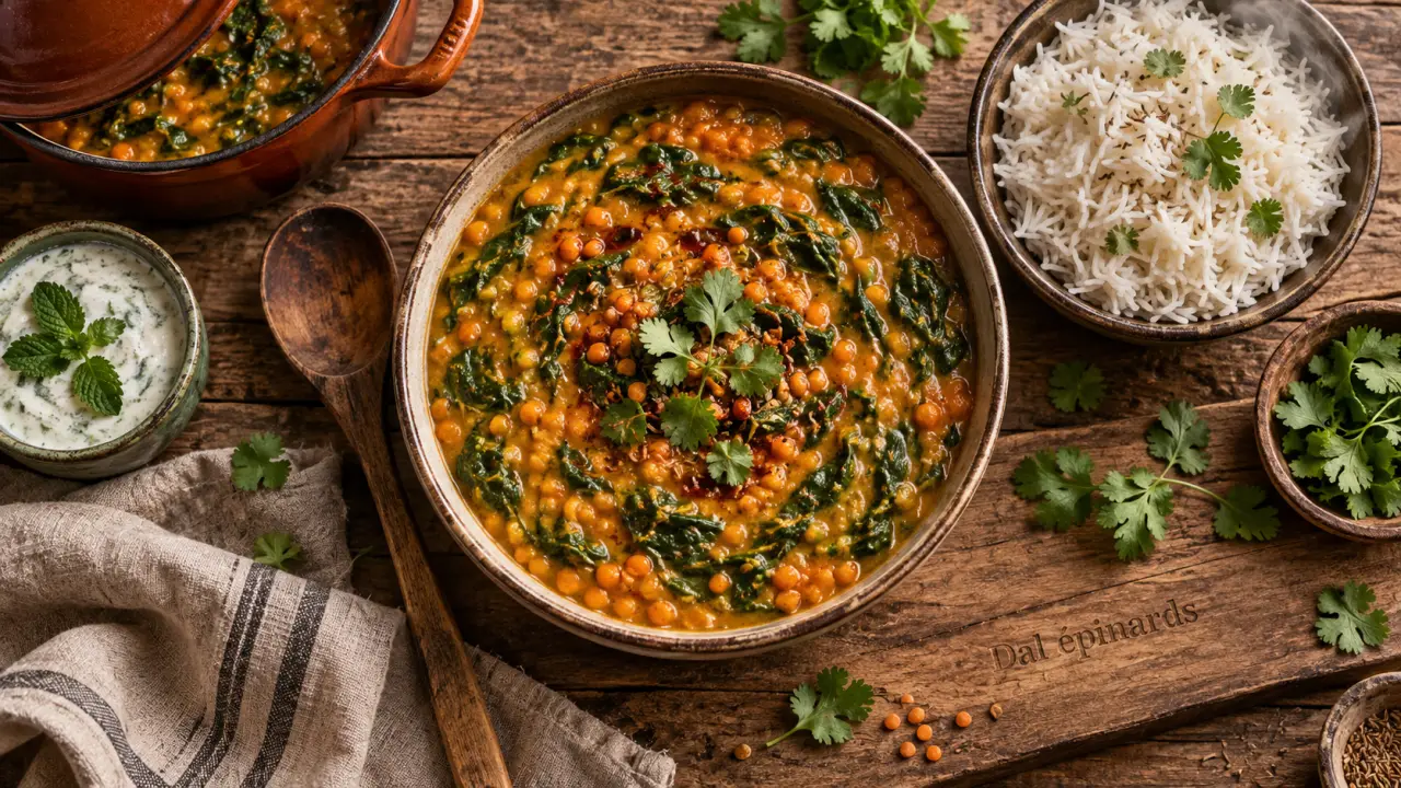 Recette cuisine indienne dal épinards, lentilles corail