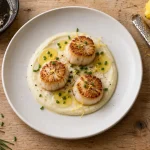 Recettes gastronomiques faciles : Saint-Jacques beurre citronné sur purée céleri-rave