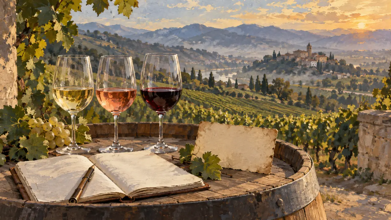 Régions vinicoles françaises : verres de vin et vignes, climats et styles
