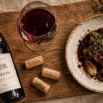 Rasteau vin rouge : bouteille, verre et viande grillée pour accords