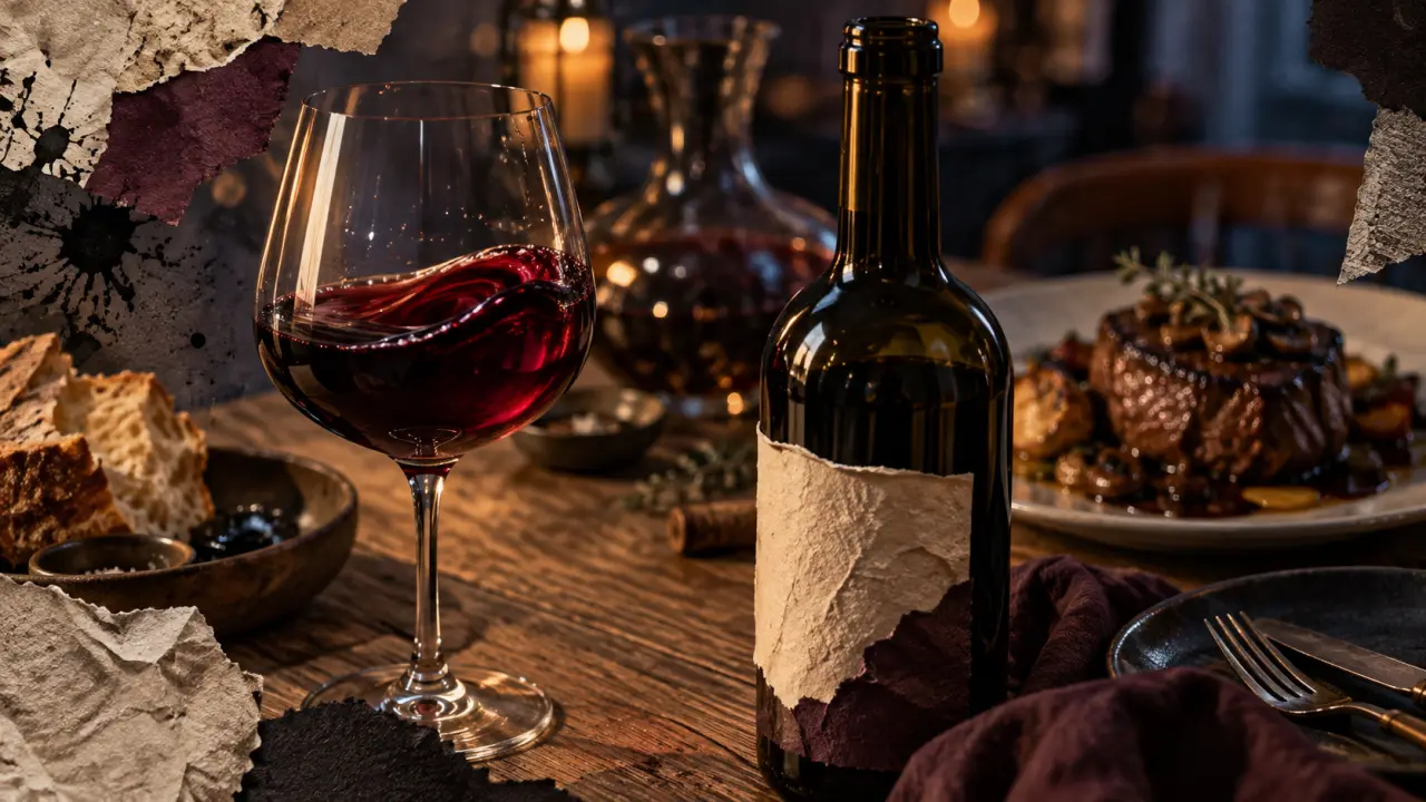 Vin rouge corsé : verre de vin rouge profond et accords viande